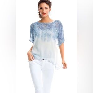 CAbi Sheer Ombre Blue Cream Print Blouse Size Small